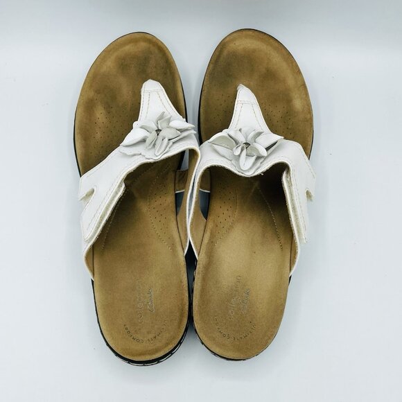 Clarks Womens Sandals Size 11 M White Flower Floral Thong Flip Flops Comfort - Picture 8 of 11